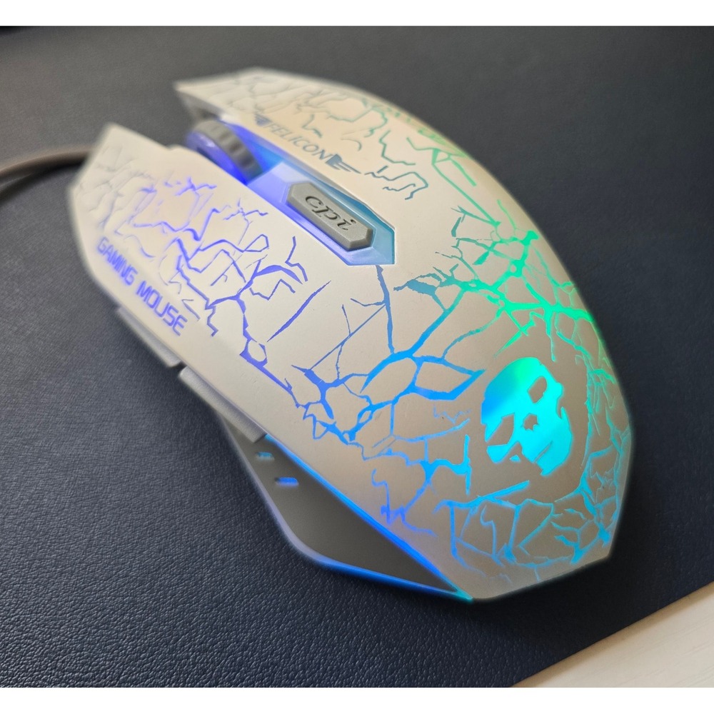 Felicon T6 Gaming Mouse White RGB Wired Skull Crackle Optical CPI Tested Works
